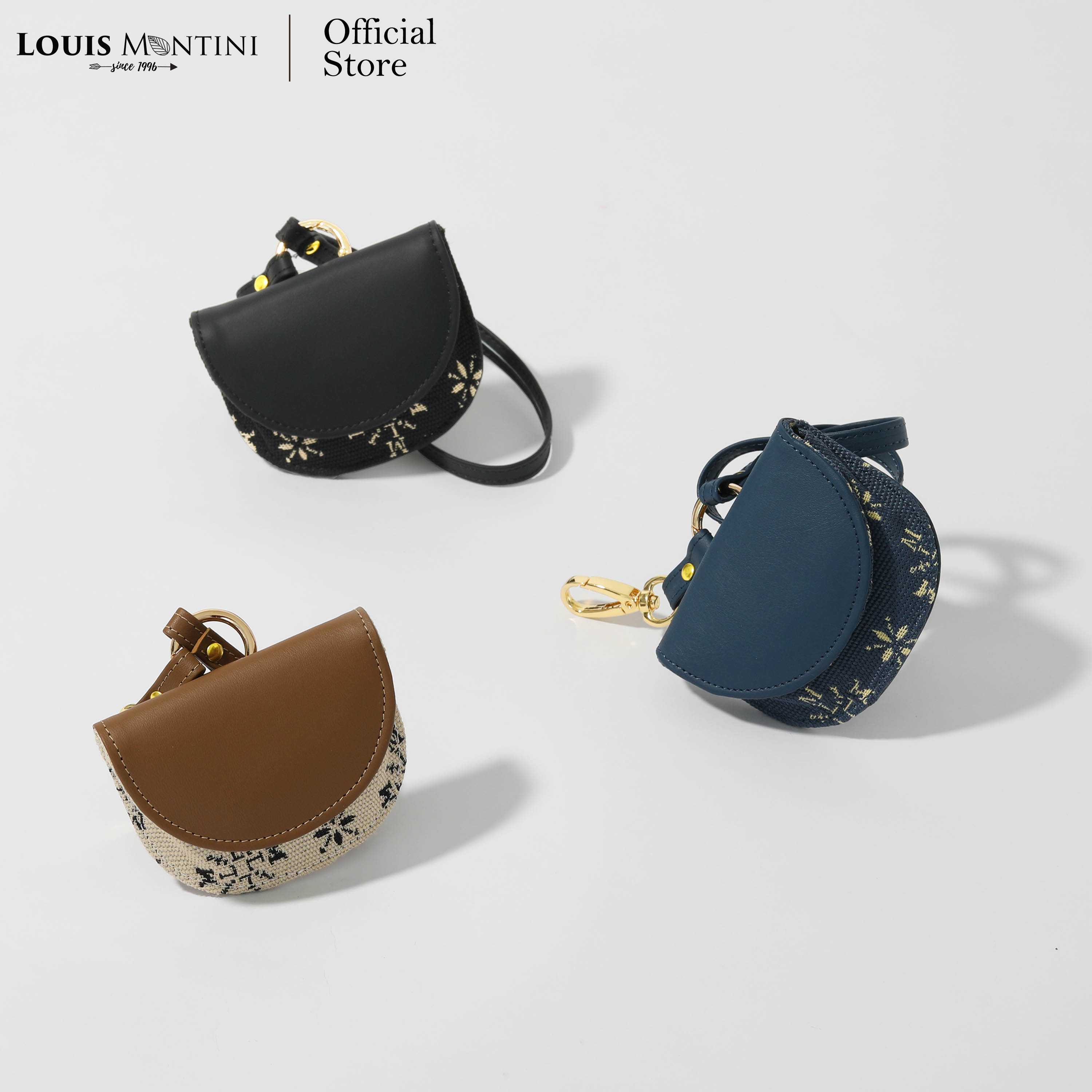 Louis Montini (Giaguaro) กระเป๋าใส่เหรียญ ผ้าแจ็คการ์ด แต่งด้วย PU สำหรับคล้องกระเป๋ามีฝาปิด LYP07