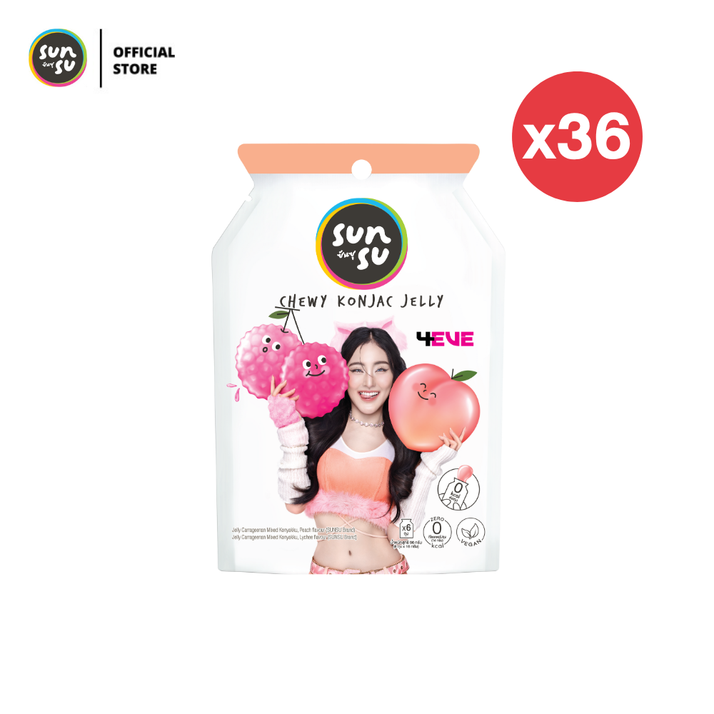 (แพ็ก 36) SUNSU x 4EVE ซันซุ เยลลี่ผสมบุก กลิ่นพีชและลิ้นจี่