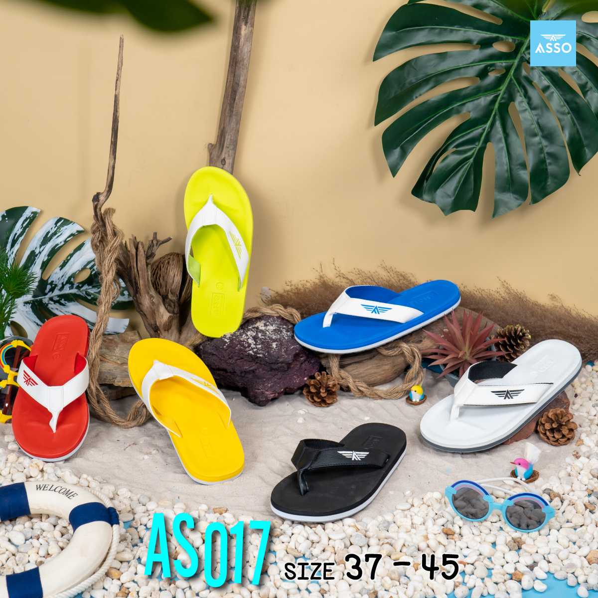 รองเท้าแตะ แบบหูคีบ พื้นยางพารา  ASSO รุ่น AS017