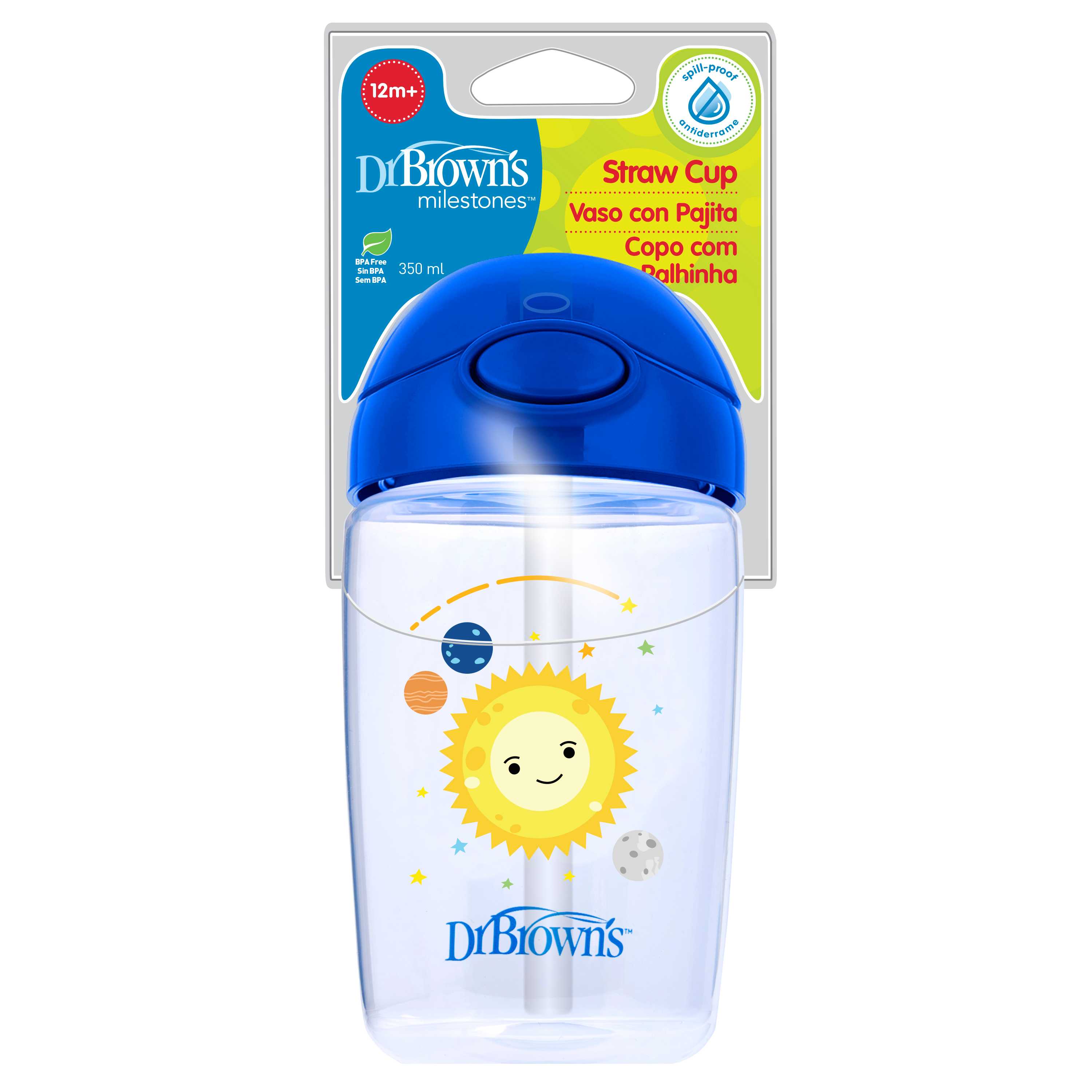 #ขวดหัดดื่ม Dr.Brown's : DRBTC21015 12 oz / 350 ml Straw Cup, Blue Planets