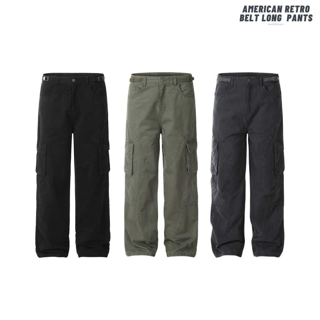 (พร้อมส่ง) Jeera168 | American Retro Belt Long Pants