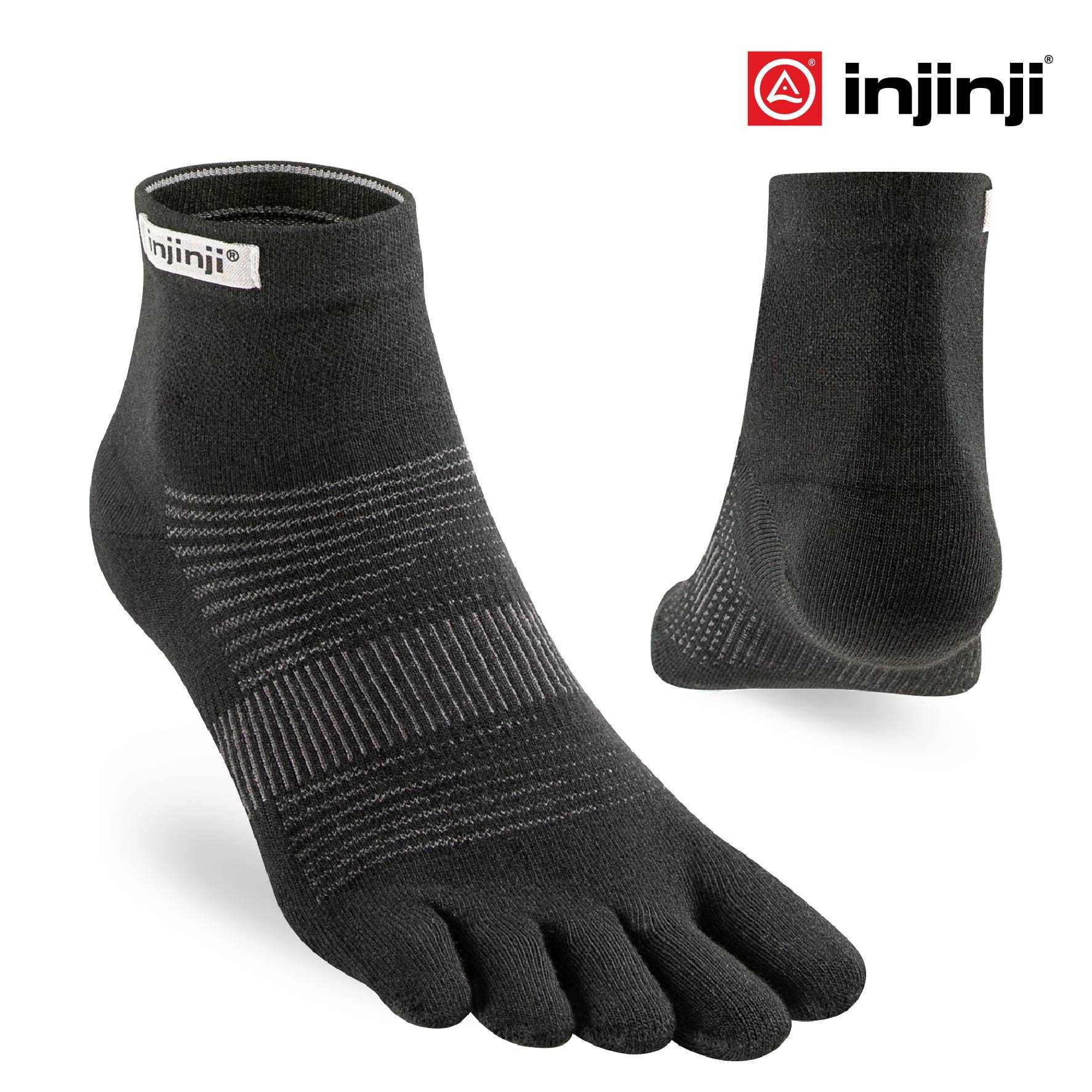 INJINJI ถุงเท้าวิ่งแยกนิ้ว กีฬากลางแจ้ง   วิ่งข้อสั้น หุ้มข้อ  สีดำ BLACK  ของแท้