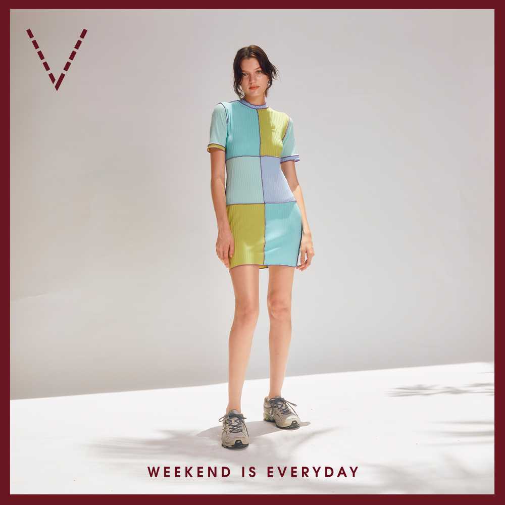 Vick's Short Sleeve Colour Block Dress เดรสแขนสั้น ตัดต่อสี ผ้าริบเจอร์ซีย์