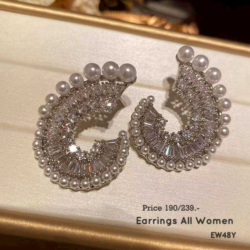 EW48Y ต่างหูมุกเก๋ๆ เงิน 925 เครื่องประดับออกงาน