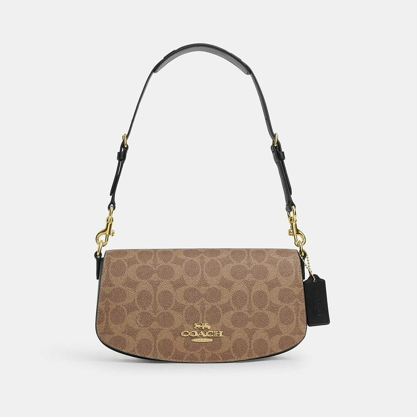 Coach CV973 Andrea Shoulder Bag In Signature Canvas (IMQRX) กระเป๋าสะพายผู้หญิง สี Im/Tan/Black