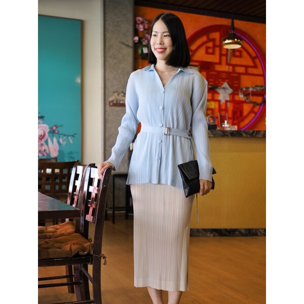 ปรับราคาลง!! 2MUAY รุ่น GJO1154 เสื้อพลีทคุณภาพ SMART SHIRT WITH BELT PLEATED TOP 8 สี FREE SIZE