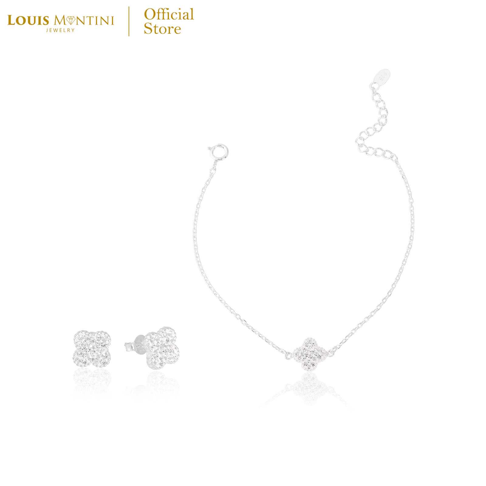 Louis Montini (Jewelry) ชุดกิฟท์เซตเงินแท้ 925 ต่างหูเงินแท้ สร้อยข้อมือเงินแท้ ใบโคลเวอร์ LJ-GS025