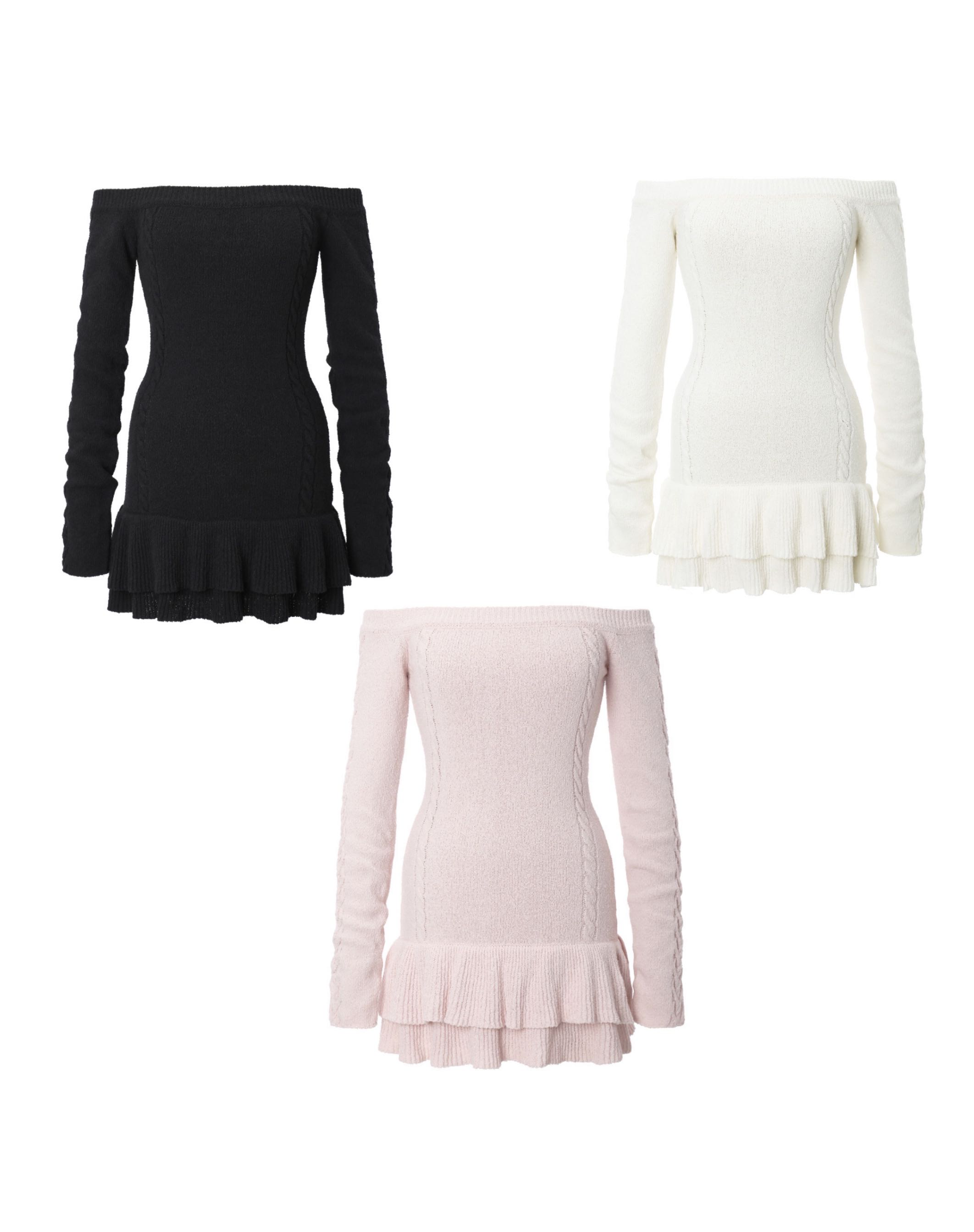 (pre,รวมส่ง) cable off-shoulder dress /threetimes