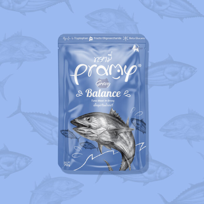 Pramy สูตรสมดุลปลาทูน่าในน้ำเกรวี่ ขนาด 70 กรัม/ซอง