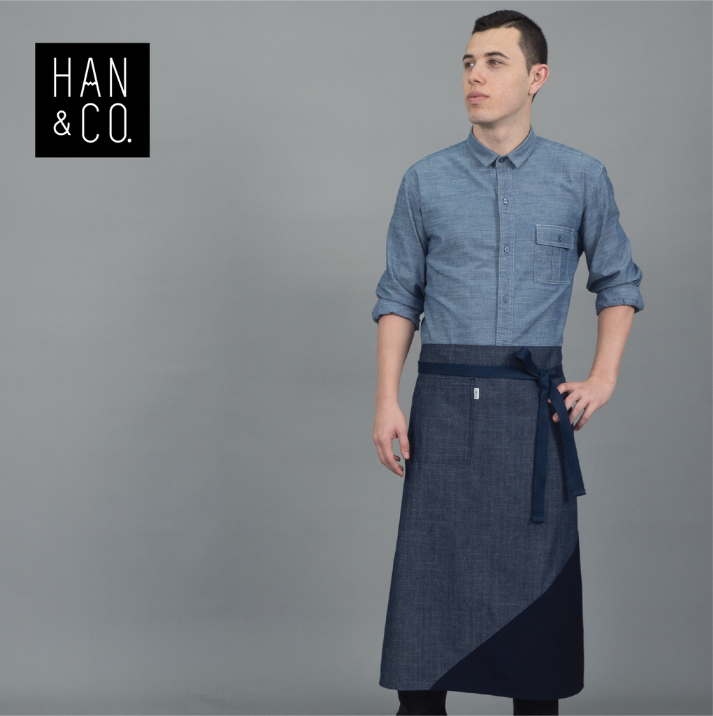 ผ้ากันเปื้อนรุ่น 45º BISTRO APRON (น้ำเงินอินดิโก, Indigo Blue)