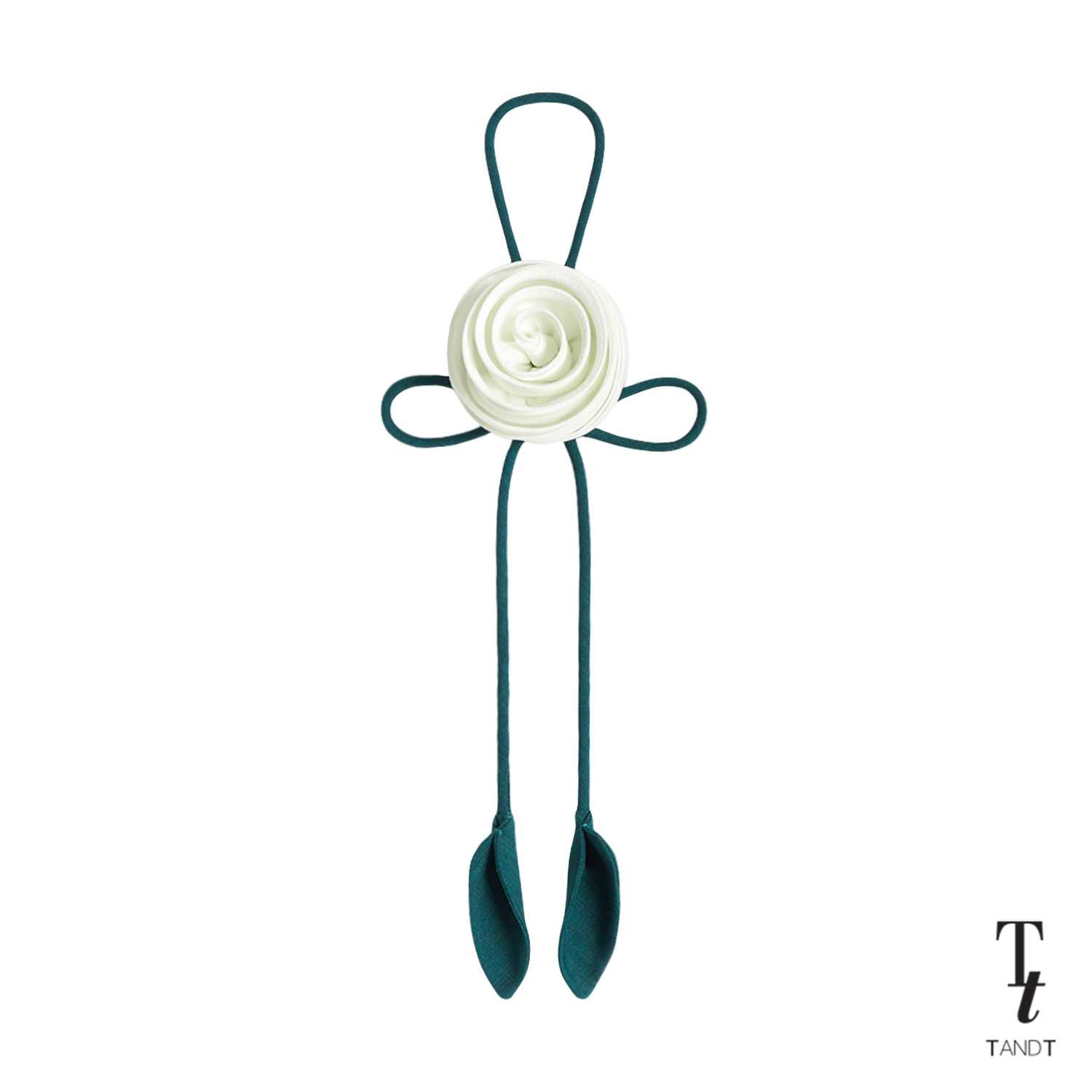 TandT - WHITE ROSEN TIE - ROSE HAND-CRAFTED PIN AND TIE