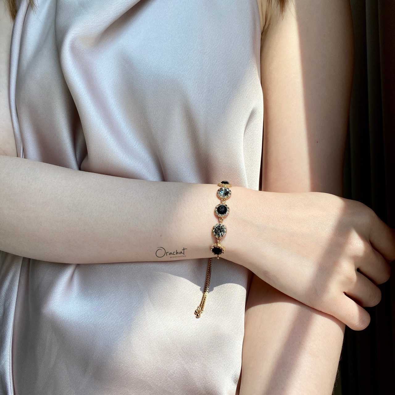 (ส่งฟรี) Rene bracelet. (ข้อมือรูด งานชุบทองคำขาว คริสตัล Swarovski)