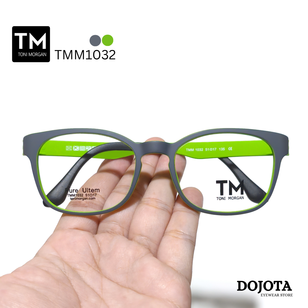 กรอบแว่นตาทรงเหลี่ยม Toni Morgan รุ่น TMM 1032 สีเทา-เขียว น้ำหนักเบา ใส่สบาย