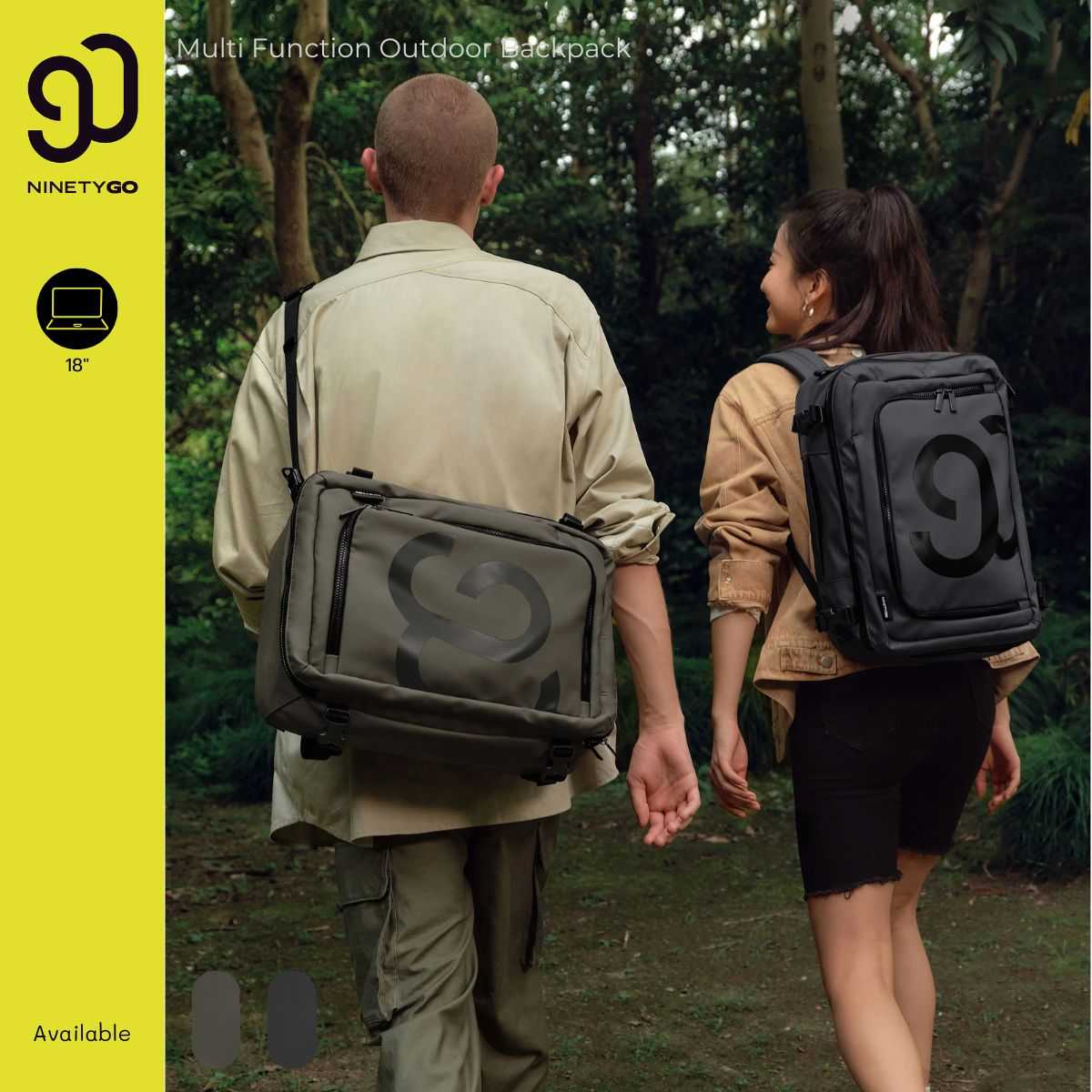 NinetyGo : กระเป๋าเป้ใส่คอมพิวเตอร์ 18 นิ้ว กันน้ำ รุ่นเอาท์ดอร์ (Multifunctional Outdoor 90L08)