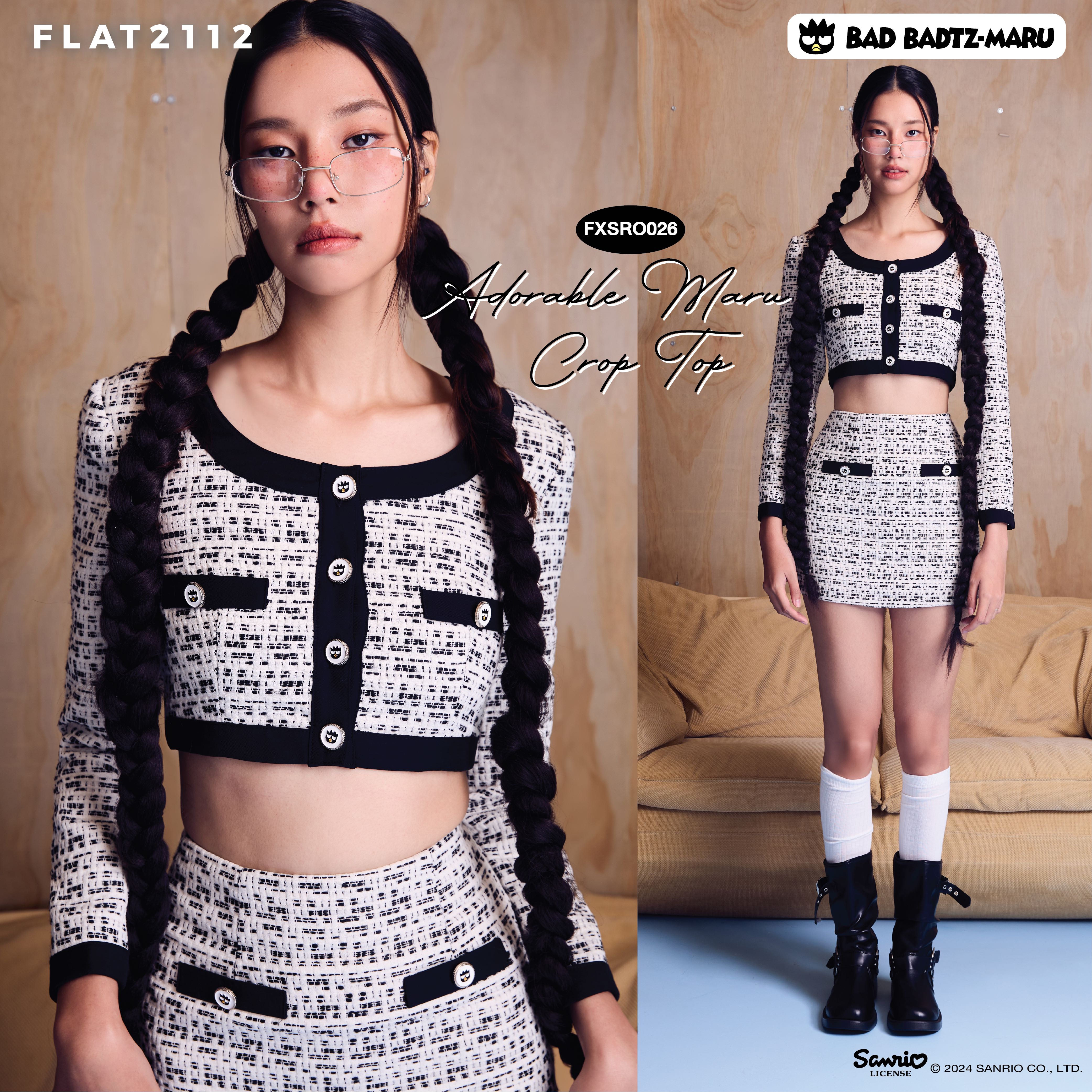 FLAT2112 FXSRO026 : ADORABLE MARU CROP TOP เสื้อครอป ผ้าทวีต