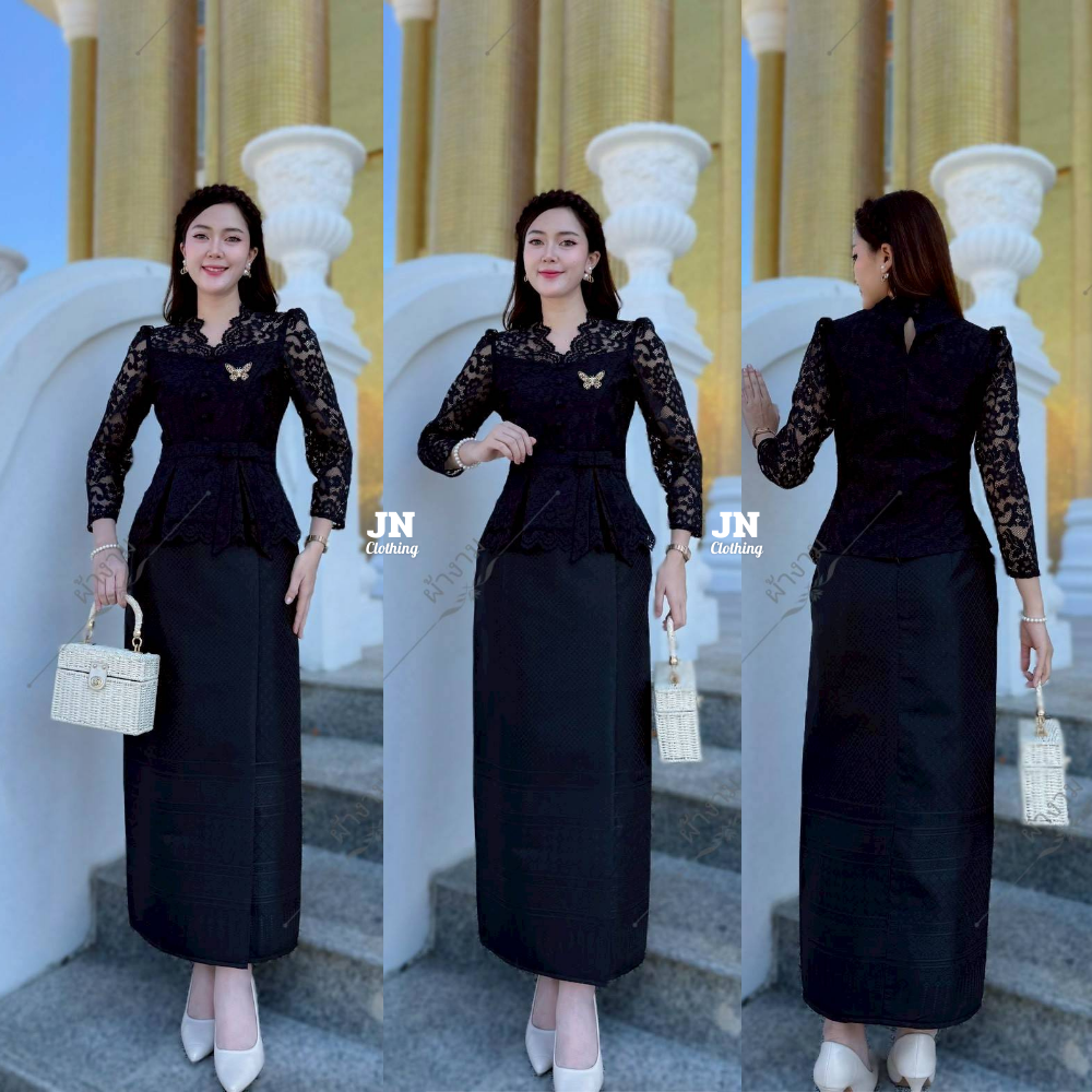 ผ้าถุงสำเร็จ ลายลูกแก้วราชวัตร เนื้อผ้าไหมแกมฝ้ายทอลาย งานป้ายสำเร็จซิปซ่อนหลัง อัดกาว