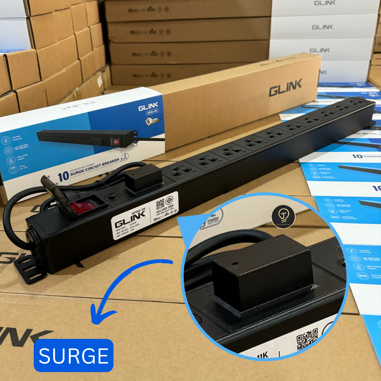 GLINK GPDU-11 (10 เต้ารับ SURGE ป้องกันไฟกระชากจูลล์สูง) ปลั๊กไฟ ป้องกันไฟตก ไฟเกิน ไฟช็อต ไฟกระชาก 