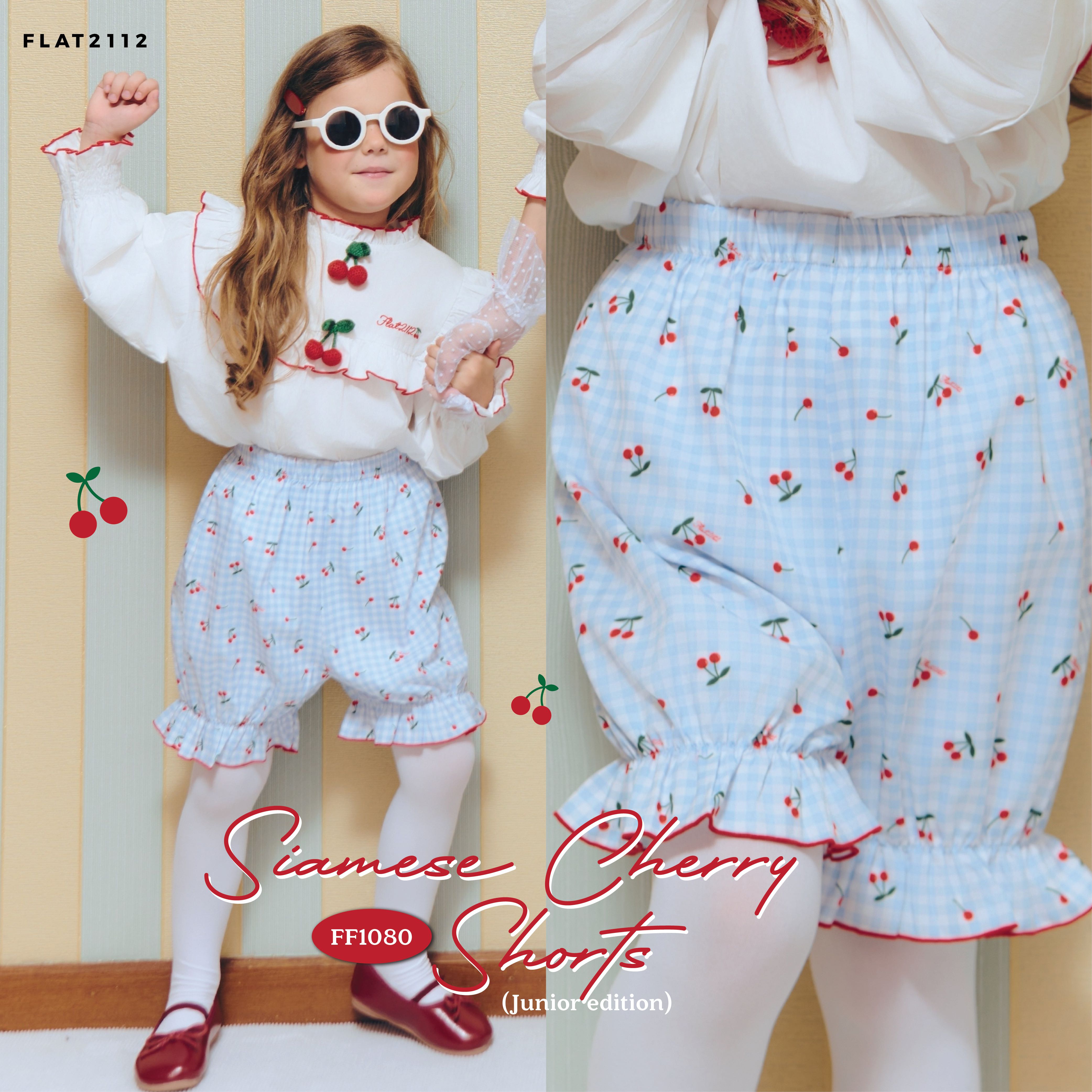 FLAT2112 FF1080 : SIAMESE CHERRY SHORTS (JUNIOR EDITION) กางเกงขาสั้น กางเกงจั๊มขา ชุดเด็ก