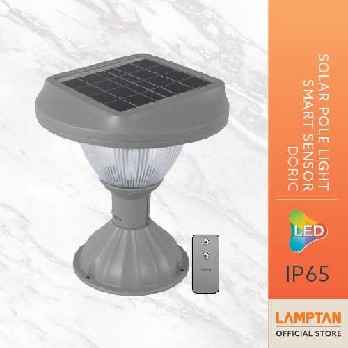 [ 1แถม1 ] LAMPTAN โคมไฟหัวเสาพลังงานแสงอาทิตย์ Solar Pole Light Smart Sensor Doric 5w แสงเหลือง