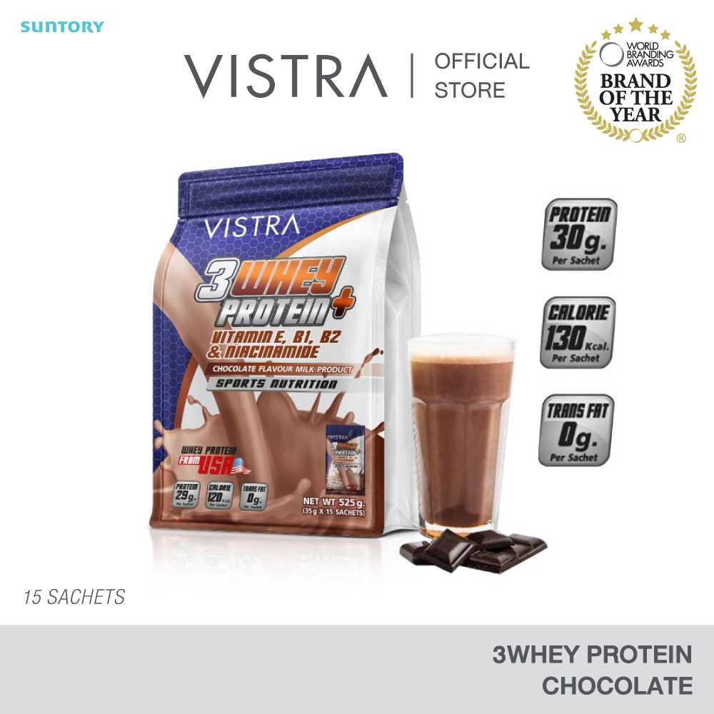 VISTRASPORTS 3 WHEY PROTEIN PLUS (Chocolate) 35G 15Pcs.