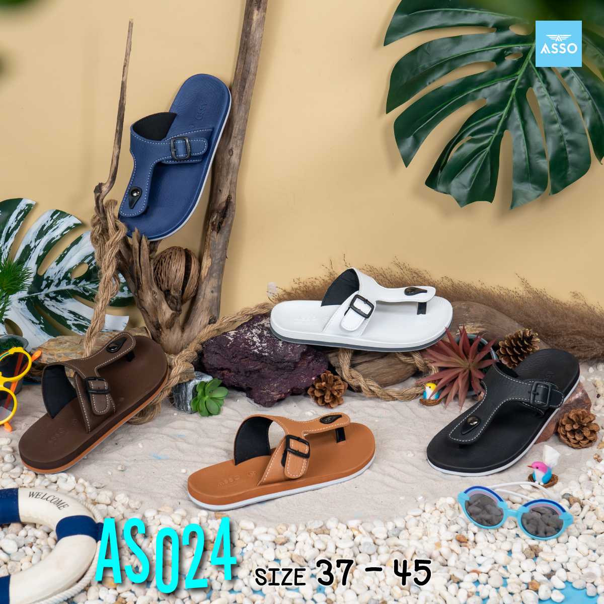 รองเท้าแตะ แบบหูคีบ พื้นยางพารา  ASSO รุ่น AS024