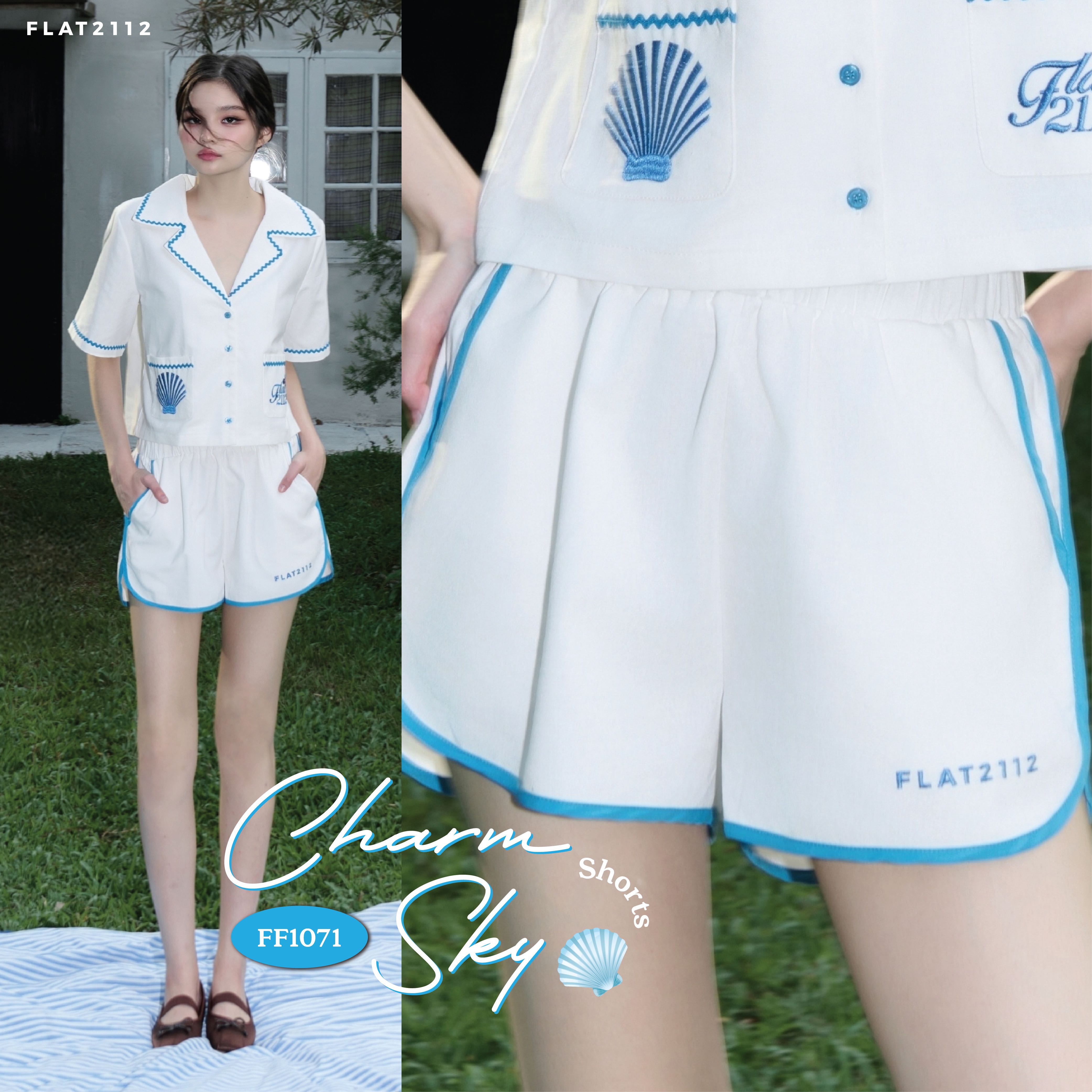 FLAT2112 FF1071 : CHARM SKY SHORTS กางเกงขาสั้น ชุดผู้หญิง แฟชั่นผู้หญิง