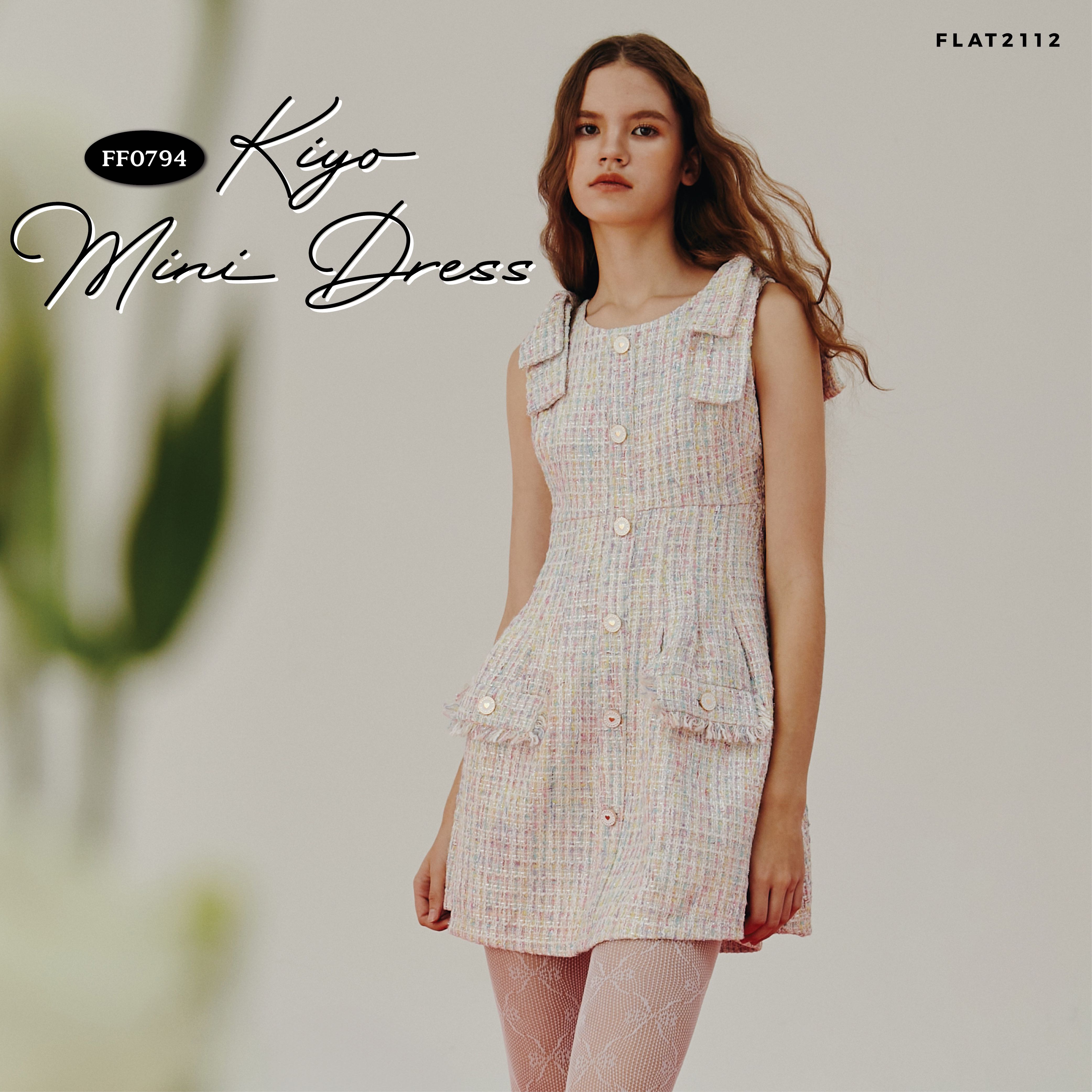 FLAT2112 FF0794 : KIYO MINI DRESS มินิเดรสผ้าทวีต แต่งโบว์ที่ไหล่