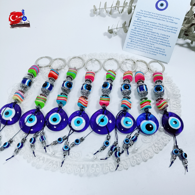 พวงกุญแจ Evil Eye จากตุรกี 3CMดีไซน์สไตล์เกาหลี น่ารักสดใส ปกป้องจากสิ่งชั่วร้ายพลังงานลบนำความโชคดี