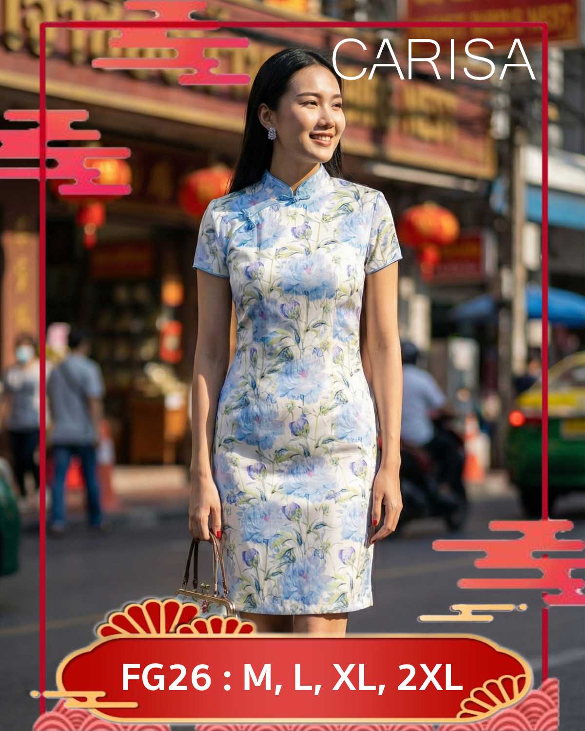 [FG26] เดรสกี่เพ้า ลายดอกไม้สีสวย โดดเด่น เข้ารูปเนื้อผ้าสแปนเดกส์