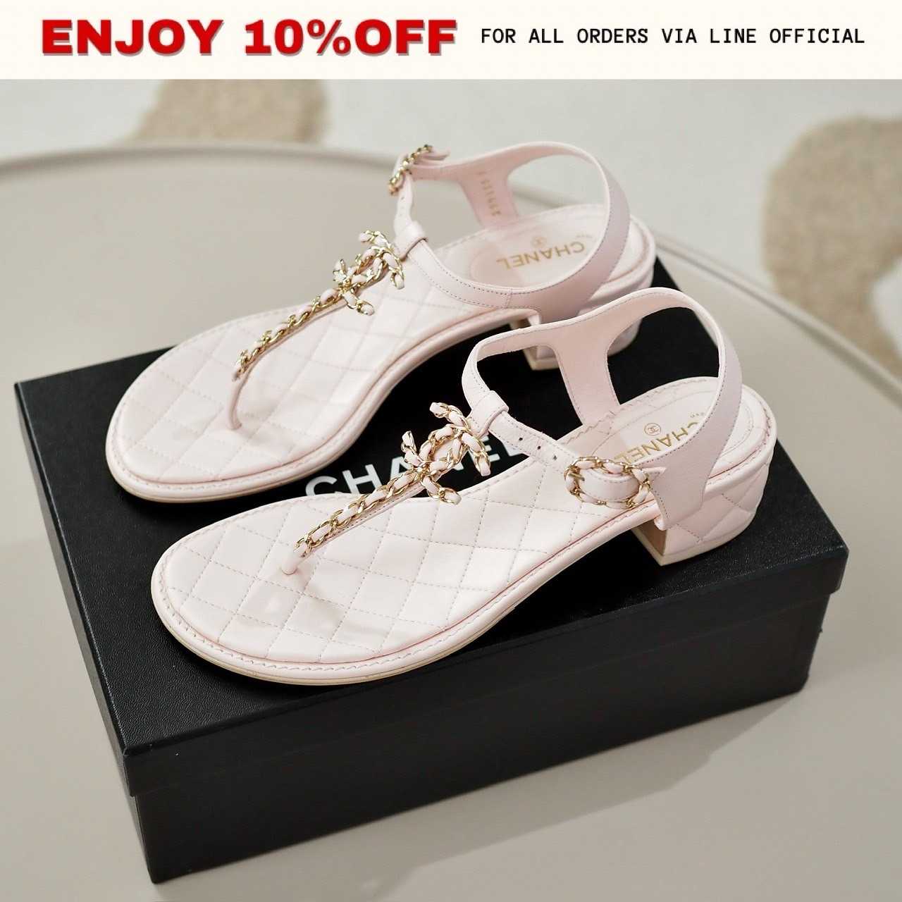 📍KEPT UNUSED📍CHANEL Thongs Sandals สี Pink Lambskin | Shoes