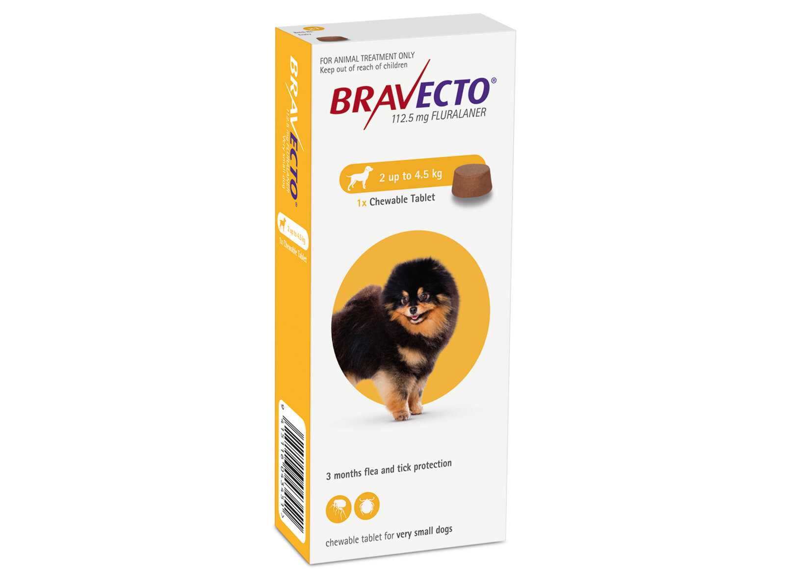 บราเวคโต Bravecto ป้องกันเห็บ หมัด ไรขี้เรื้อนแบบเคี้ยว สำหรับสุนัข 2 - 4.5kg