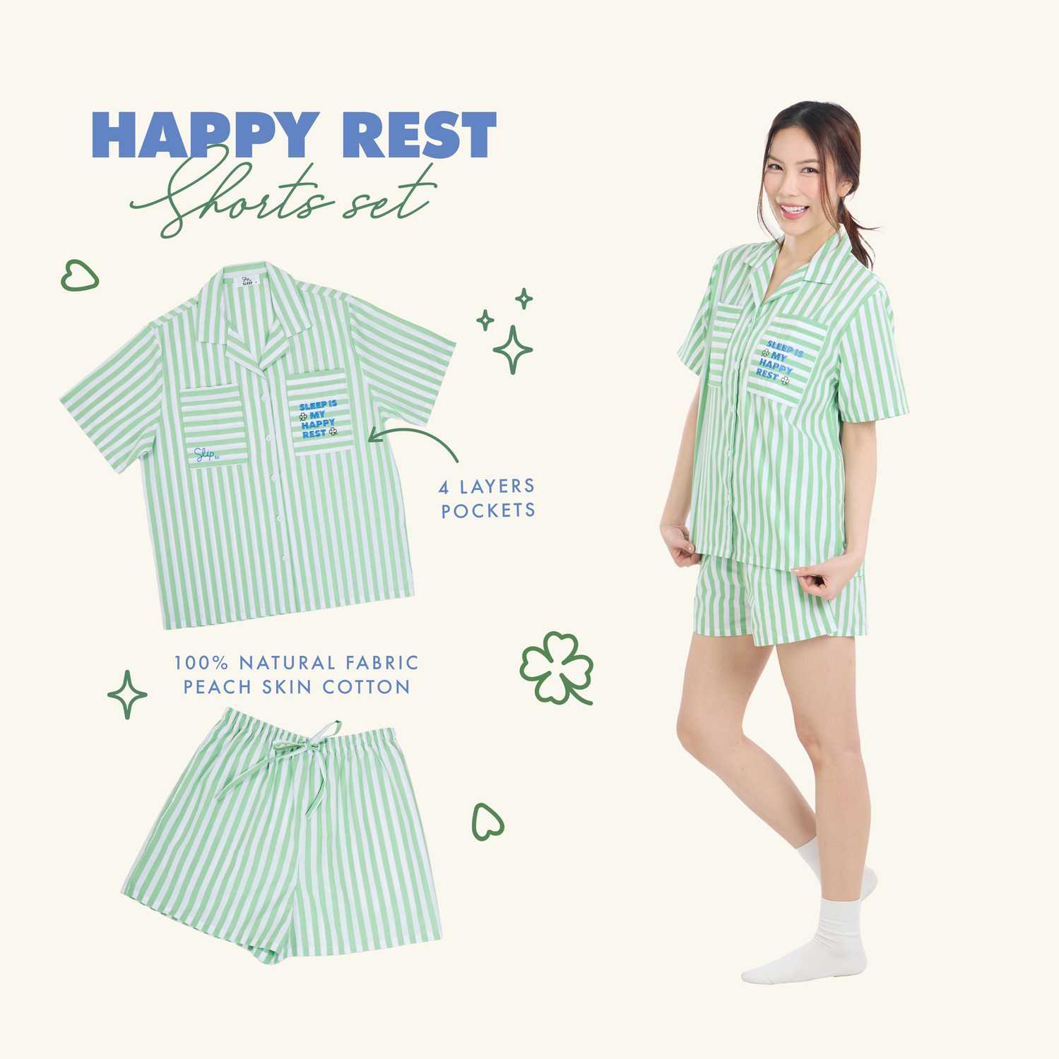 Sleepis ชุดนอนโนบรา-Happy Rest shorts set