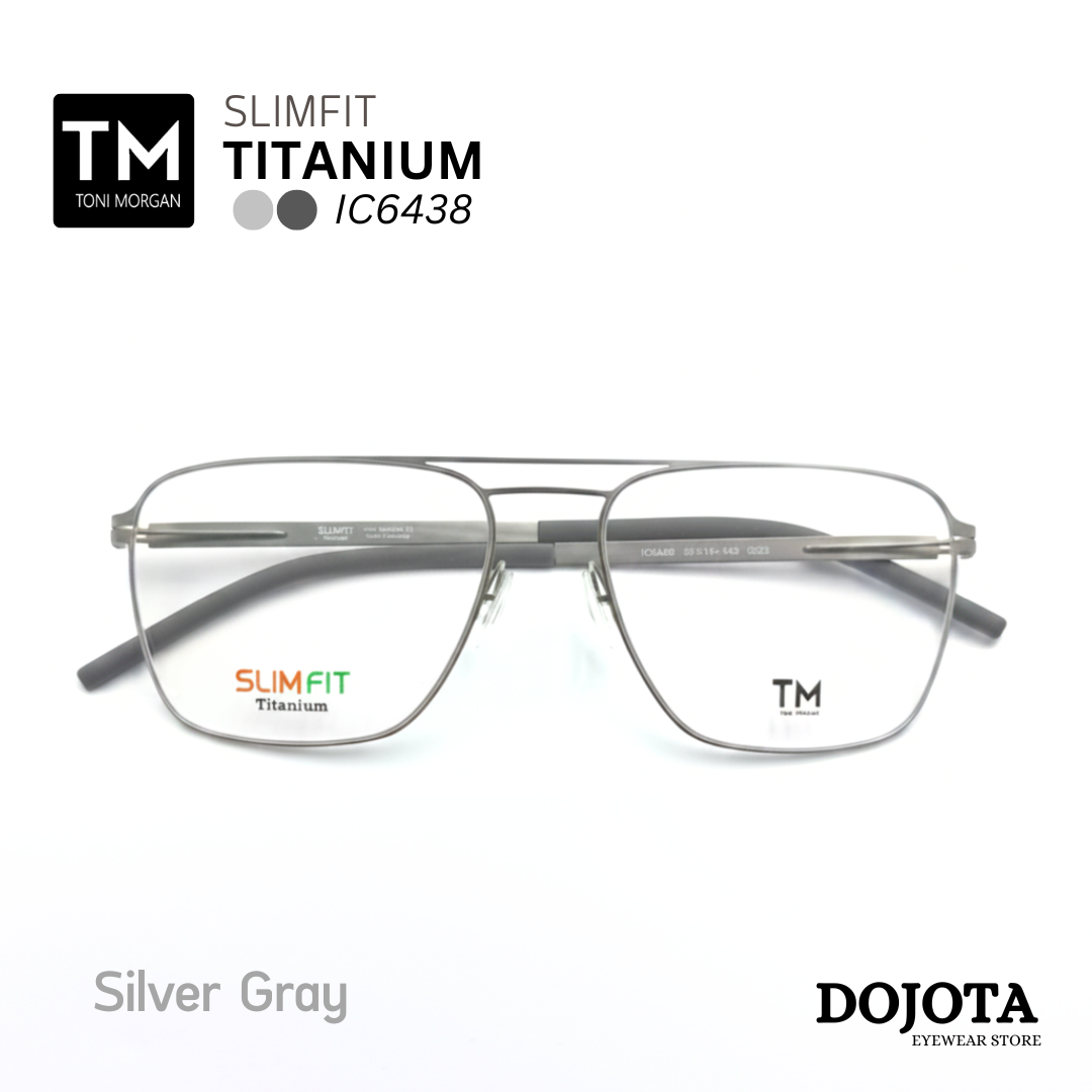 กรอบแว่นตาไทเทเนี่ยม Toni Morgan รุ่น IC6438 สีเทาอ่อน Silver Gray ทรงเหลี่ยมนักบิน น้ำหนักเบา