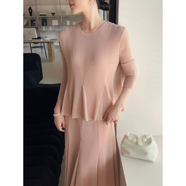 2MUAY GJO1793 เสื้อพลีทคุณภาพ ROUND NECK LONG SLEEVE PLEATED TOP 9 สี FREE SIZE