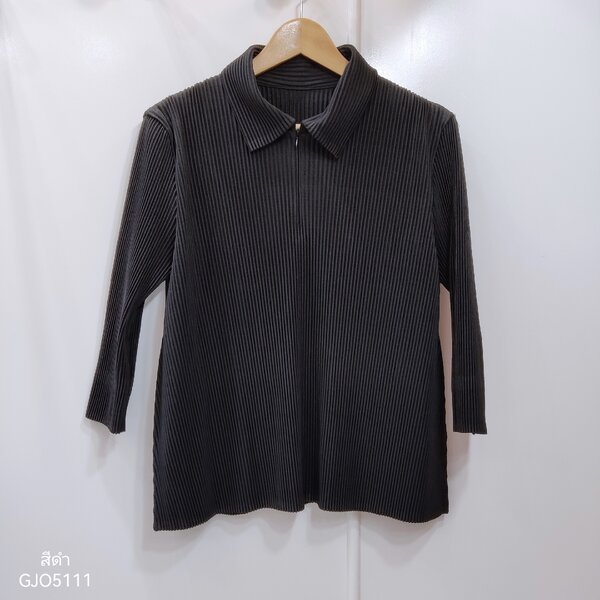 2MUAY รุ่น GJO5111 เสื้อพลีทคุณภาพ THICK COLLAR HALF ZIP PLEATED TOP 6 สี FREE SIZE