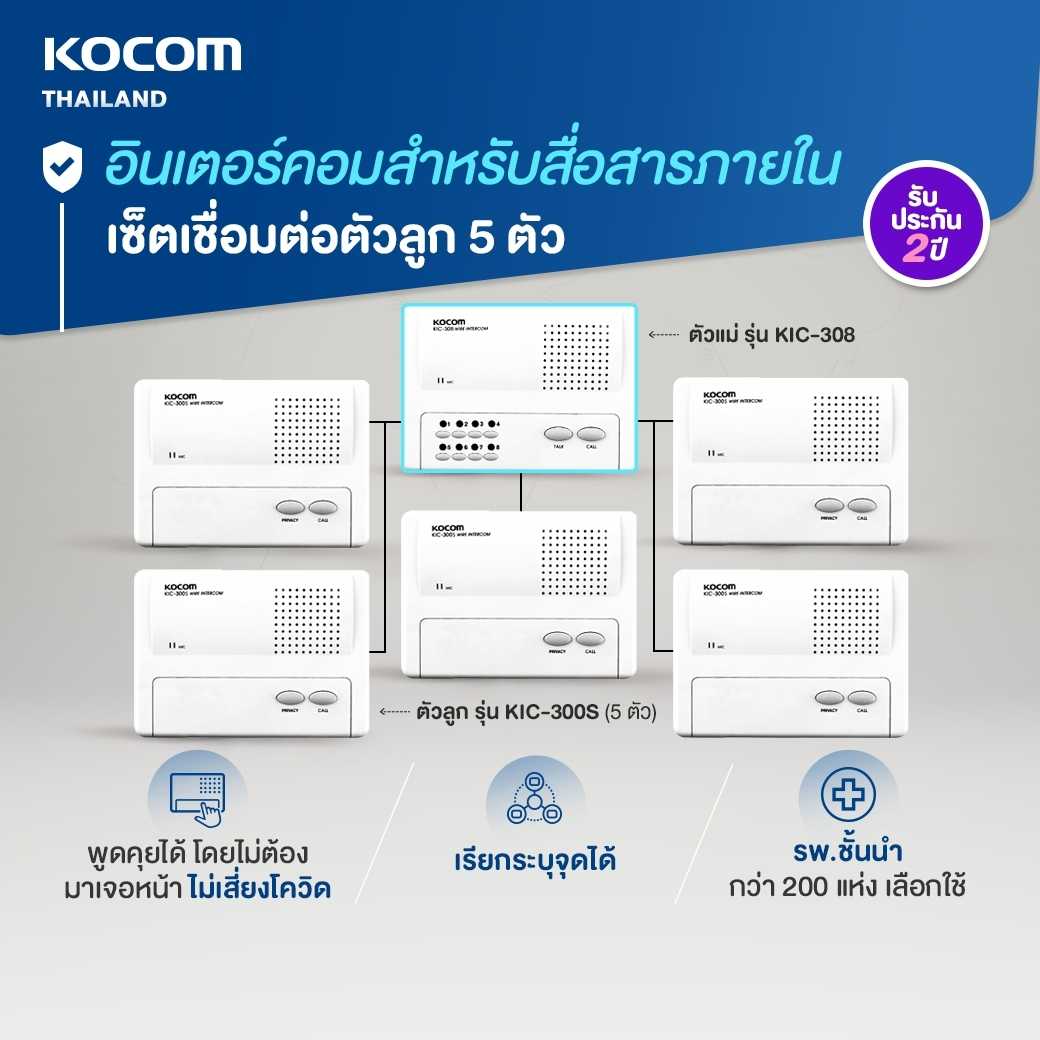 KOCOM INTERCOM อินเตอร์คอม สื่อสารภายใน รุ่น KIC-308 ตัวแม่ 1 ตัว + KIC-300S ตัวลูก 5 ตัว