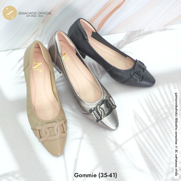 ทรงปกติ เปลี่ยนไซส์ได้ ไม่รับคืน Zenachoo รุ่น Gommie สูง 1 นิ้ว รองเท้าส้นแบน ทรงขายดี หนังแกะแท...