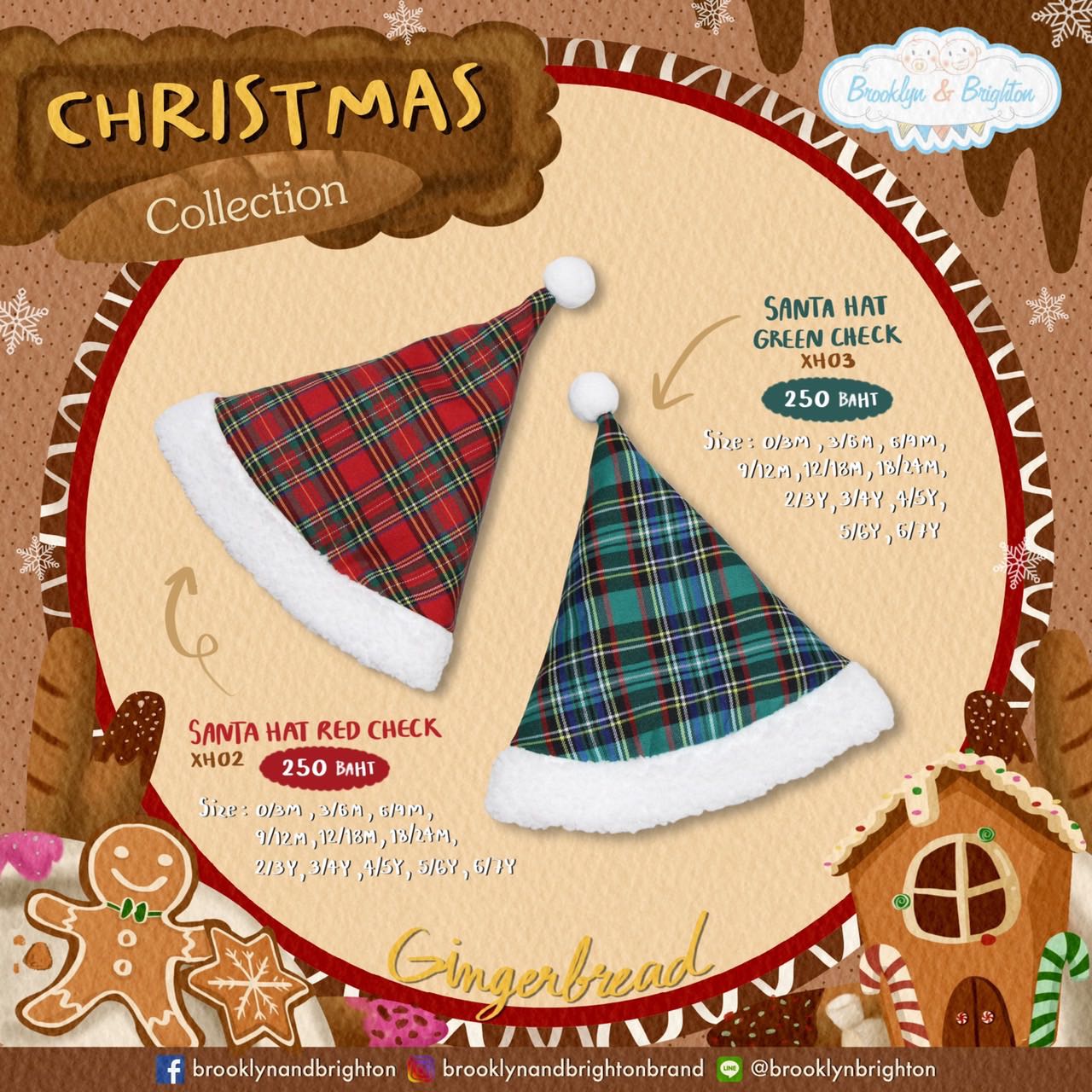 Santa HAT (Red Check / Green Check) Christmas หมวกคริสต์มาส