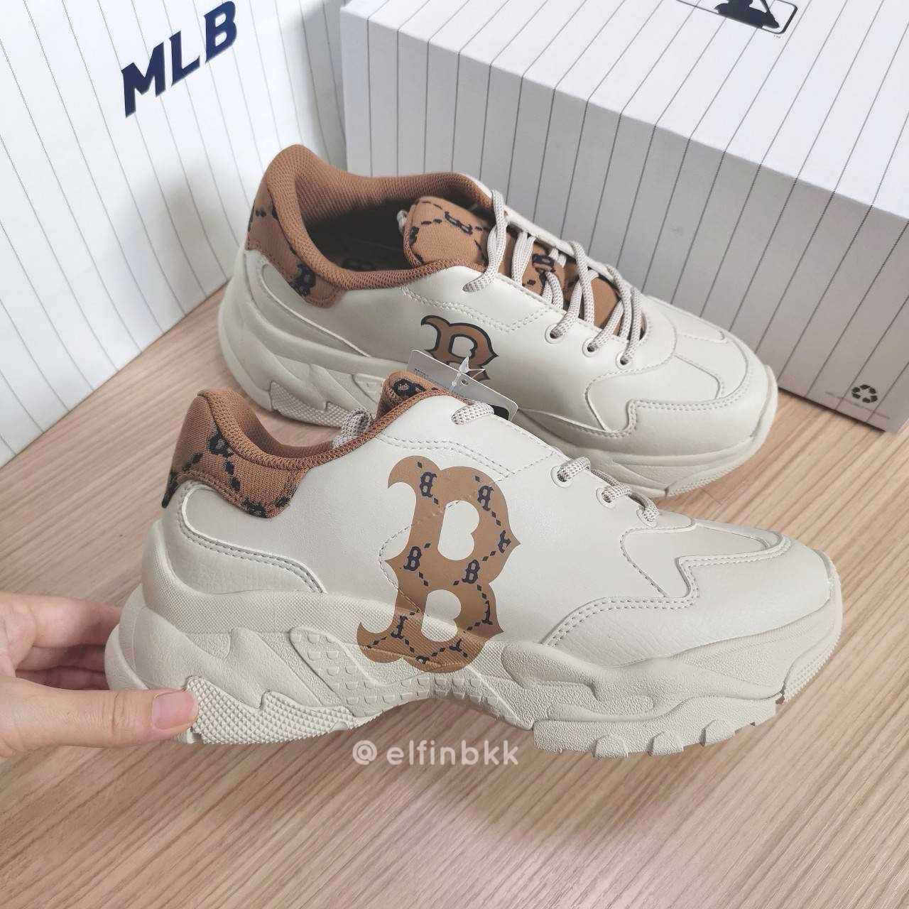  Sale🔥🔥MLB Bigball Chunly Dia Monogram   รองเท้าเสริมส้นสีครีม โลโก้ B สีน้ำตาล