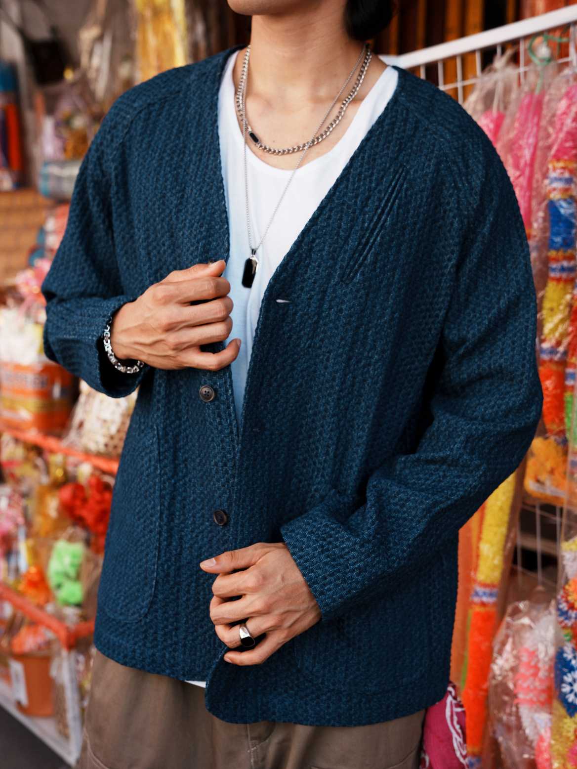 Easterner V Blazer double pocket เสื้อเบลเซอร์ Puffy Dark Denim
