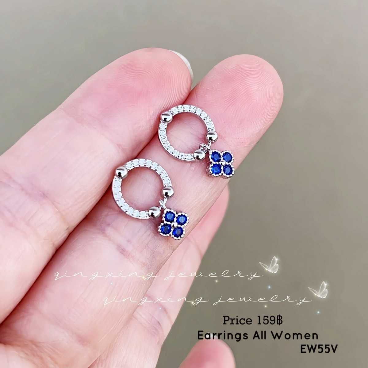 EW55V ต่างหูห่วงดอกไม้สีน้ำเงิน น่ารักสำหรับสาวๆๆ