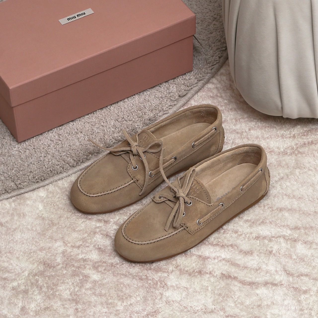 NEW! MIUMIU Faded Unlined Suede Loafers สี Ecru | Shoes