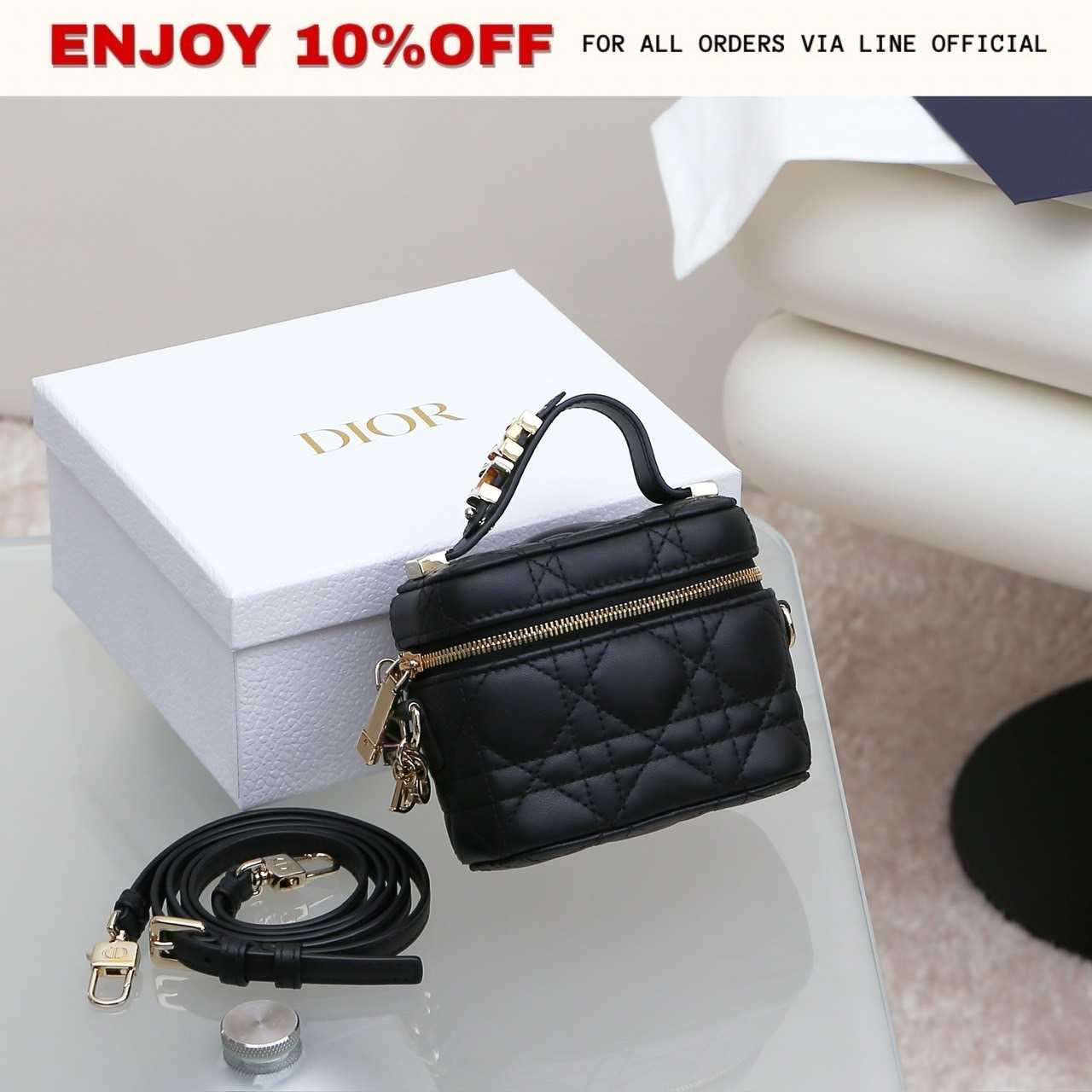 📍LIKE NEW📍DIOR Lady Dior Micro Vanity Case สี Black Cannage Lambskin GHW | Bag