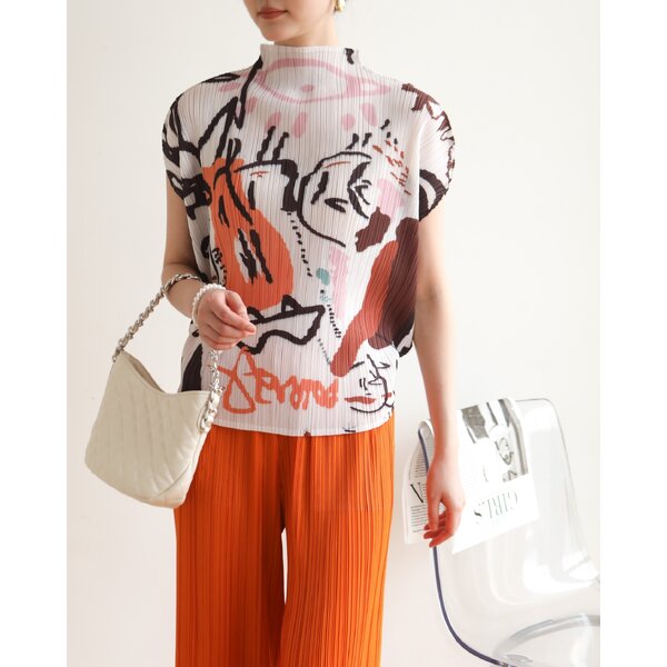 2MUAY รุ่น GJO3783-9 เสื้อพลีทคุณภาพ HIGH NECK CIRCLE PRINTED PLEATED TOP 4 สี FREE SIZE