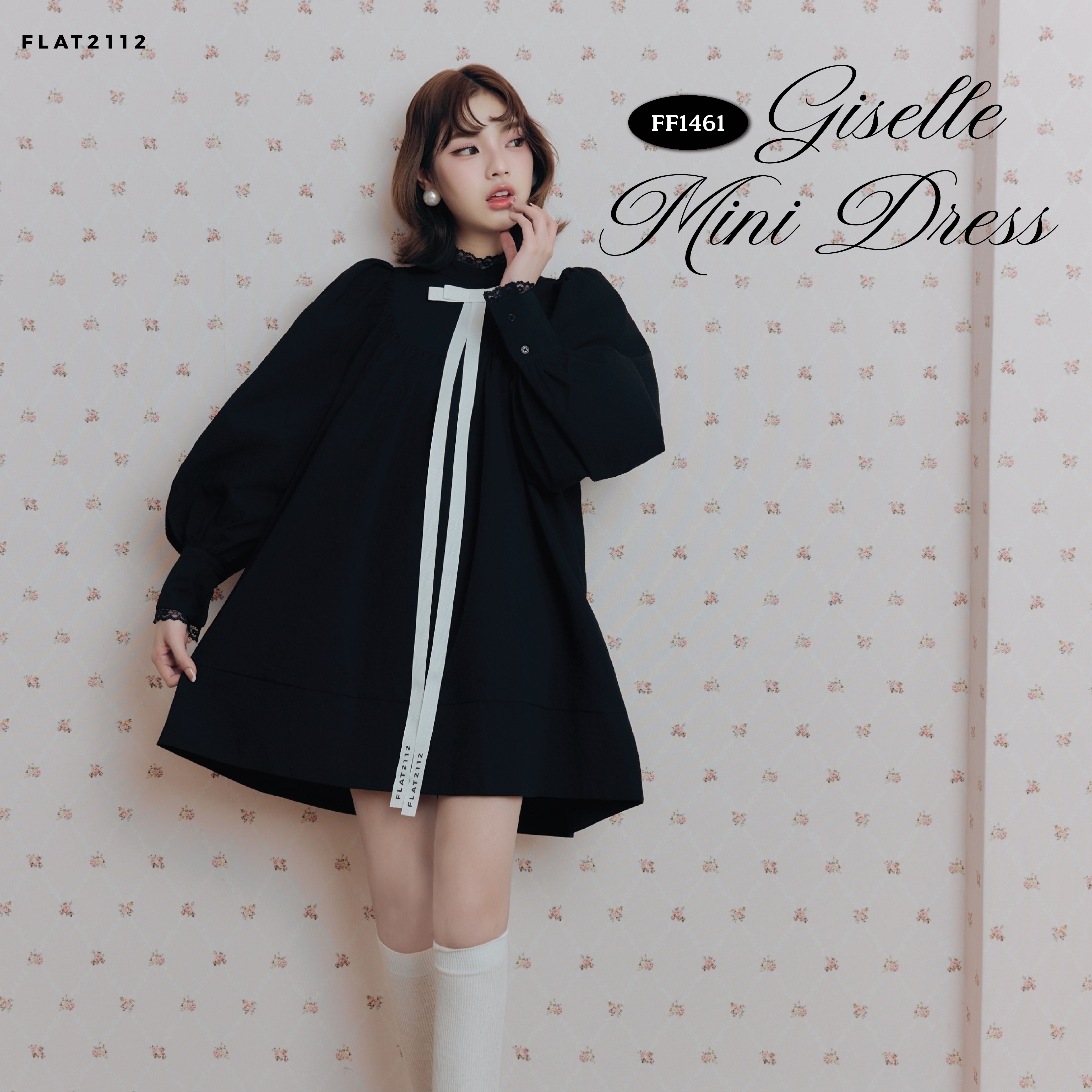 FLAT2112 : GISELLE MINI DRESS เดรสสั้นดำโอเวอร์ไซส์ ลุคเท่แต่น่ารัก มินิมอลใส่ง่าย (FF1461)