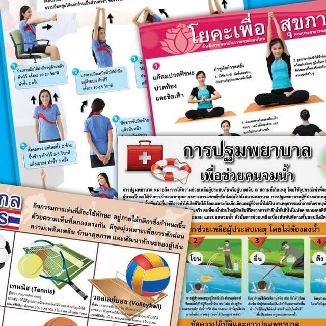 โปสเตอร์พลาสติก  PP วิชาสุขศึกษา  ปฐมพยาบาลและการออกกำลังกาย