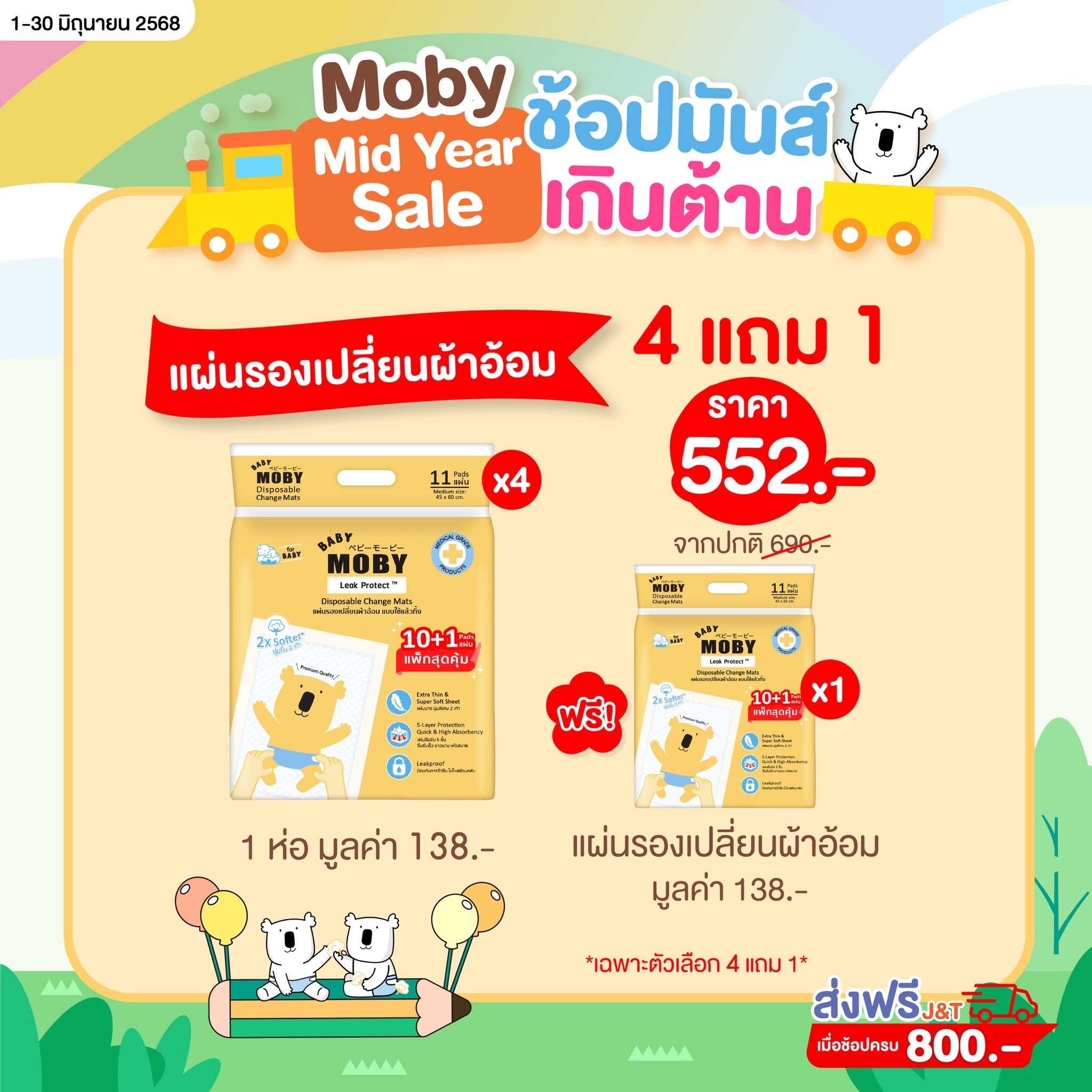 Baby Moby  แผ่นรองเปลี่ยนผ้าอ้อม  ( 4 แถม 1 )   ( ราคาสำหรับสินค้า 5 ชิ้น )