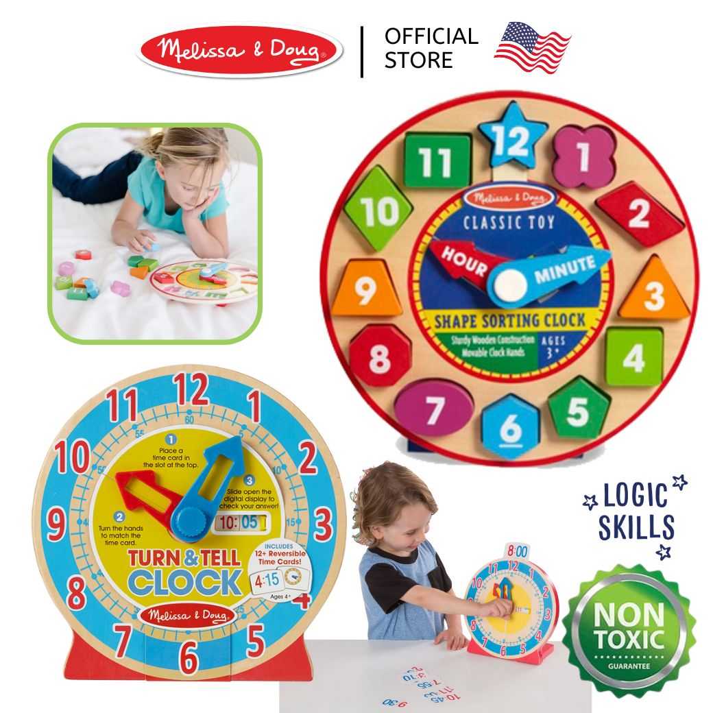 (ของแท้ USA) นาฬิกาสอนเวลา เข็มหมุนได้ Turn & Tell Wooden Shape Clock Melissa & Doug นาฬิกา 8593