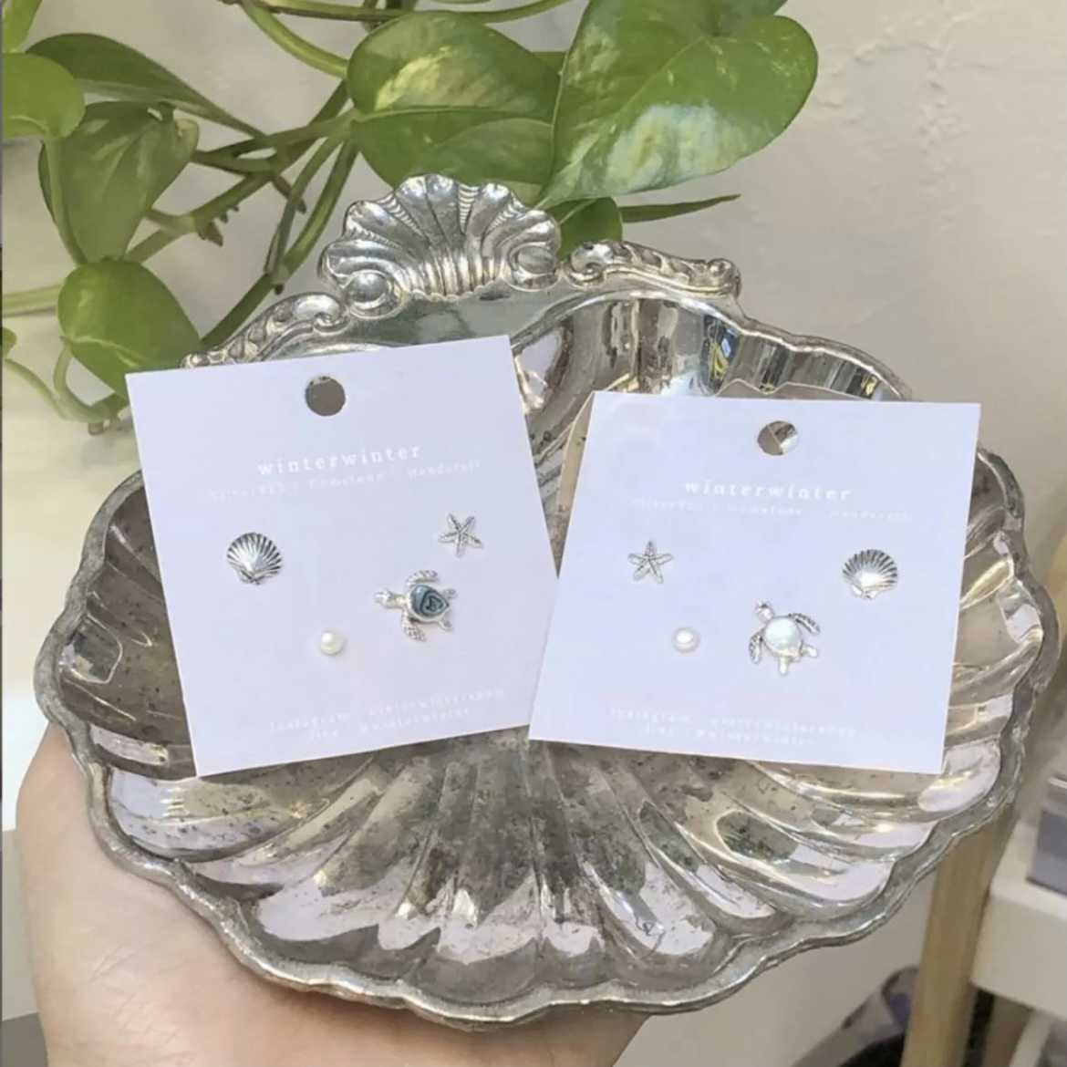 Winterwinter Jewelry Silver925 : ต่างหูเงินแท้ เซ็ตทะเล+มุกแท้ เหมาะใส่ไปกับทะเลมากๆ