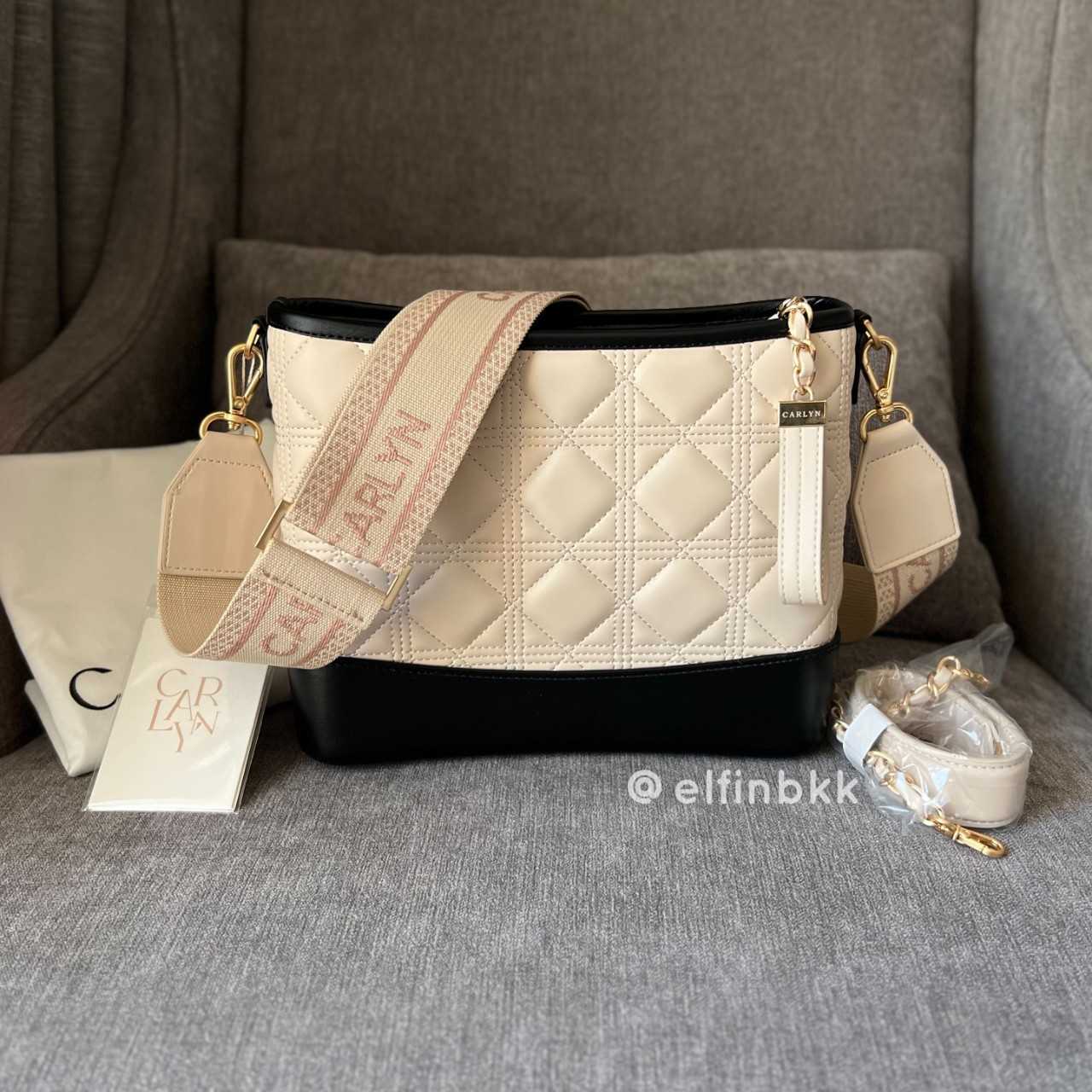 ขายดี⭐ Carlyn REEN  กระเป๋าสะพาย หนัง  Black Ivory Beige สีดำ สีขาวครีม สีเบจ 